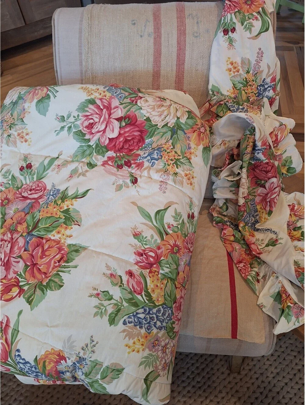 VTG Ralph Lauren MELISSA Comforter, 2 Shams. Floral/White, KING, Cottage, Farm.